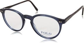 Polo Ralph Lauren Men's PH2083 Prescription Eyewear Frames, Shiny Transparent Blue/Demo Lens, 48 mm