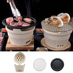 2 in 1 Portable Japanese Style Ceramic Carbon Mud Soil Stove, Charcoal Clay Oven Barbecue BBQ Grills with Wire Mesh Grill and Bakeware, 19X12.5 cm