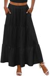 Zeagoo Maxi Skirts, Flowy Skirt, Casual A Line Elastic High Waist Pleated Tiered Ruffle Swing Skirts Dress with Pockets Black