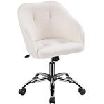 Yaheetech Boucle Office Chair Swivel Desk Chair Vanity Chair Ergonomic Computer Chair Soft Height Adjustable Chair with Armrest for Home Office Make Up Ivory