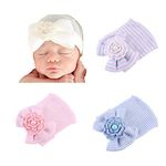 BAOZOON 4 Pack Soft Stretchy Newborn Baby Girls Hospital Hat Infant Baby Hat Cap with Big Cute Bow Knot Nursery Beanie Cap Headwraps Hair Accessories