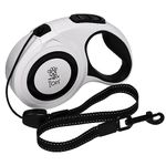 HarryTom Premium Retractable Dog Lead Tangle Free Cord For Dogs up to 20kg - 8m Long Extendable Dog Lead - Reflective with One Button Lock, Release, Pause (WHITE)