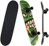 NPET Pro Skateboard Complete 31 Inch 7 Layer Canadian Maple Double Kick Concave Deck Skating Skateboard - Green Monster