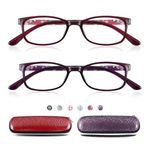 JiSoo Reading Glasses Women 1.5 - Small Ladies Reading Glasses, Flexible Lightweight Cute Womens Readers 2Pack,Red+Purple