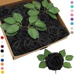 25pcs Faux Black Roses Artificial Flowers Roses,Real Touch Foam Roses Fake Flowers Artificial Roses Bulk with Stem for Wedding Decor,Bridal Shower Crafts Home Baby Shower Valentines Day Decorations