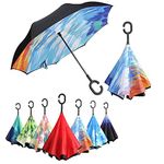 通用 Double Layer Inverted Umbrella with C-Shaped Handle, Anti-UV Waterproof Windproof Upside Down Long Stick Umbrella for Rain Outdoor Car Use (Gao Yun)