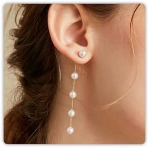 Trinckle Pearl Earrings for Women, 14k Gold Pearl Drop Earrings Boho Summer White Earings, Gold Dangle Accessories for Bride Wedding, Statement Guest Jewelry Gifts for Prom Bridal Engagement Dress
