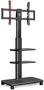 FITUEYES TV Stand on Wheels with 20mm Wood Base for 32-70 Inch, 60° Swivel & 6 Height Adjustable Mobile TV Stand Trolley TV Cart, Tall Floor TV Stand with 3 Shelves, Max. VESA 600x400mm Holds 40kg