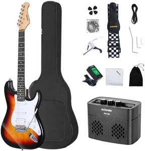 AODSK Electric Guitar with Amp Beginner Kit 39 Inch Solid Body Full Size,All Accessories,Digital Tuner,Six Strings,Four Picks,Tremolo Bar,Strap,Gig Bag,Starter kit (Sunburst-HSS)