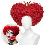 Red Heart Queen Wig Costume Women and Crown Cosplay Girls Pre-styled Fluffy Short Curly Halloween Anime Cosplay Party Wigs with Cap One Size