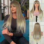 Creamily Long Straight Hair Wig for Women,Blonde Brown Hair Wigs for Women,Long Hair Wig 24 Inches,Synthetic Heat Resistant Fiber Full Hair Wigs for Women Full Head Daily Use