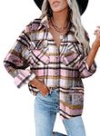 Iris Sprite Flannel Plaid Shirt for Women Long Sleeve Shirts Button Down Corduroy Shirt Shackets(Plaid Pink,Small)