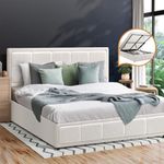 OIKITURE Double Bed Frame Double Size Gas Lift Platfrom Home Bedroom Furniture White Boucle