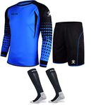 KELME Soccer Goalie Jersey Padded Uniform Kit - Goalkeeper Jersey, Shorts, Socks - Mens Football Padded Shirt Kids/Adult size, Blue, 10