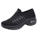 Womens Walking Shoes Slip-on Lightweight Mesh Sneakers Breathable Comfortable Platform Wedge Shoes Black