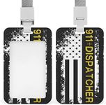 911 Dispatcher Thin Gold Line Flag Funny Vertical ID Badge Holder with Lanyard Printed for Men Women Office