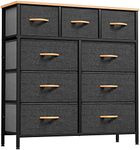 YITAHOME Dresser with 9 Drawers - Fabric Storage Tower, Organizer Unit for Bedroom, Living Room, Hallway, Closets - Sturdy Steel Frame, Wooden Top & Easy Pull Fabric Bins (Dark Grey)