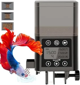 Automatic Fish Feeder for Aquarium, 320ML LCD Display Auto Fishes Food Dispenser Moisture-Proof Turtle Vacation Self Feeding with Timer for Pellets Strips (Black)