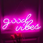 Good Vibes Neon Sign for Wall Decor USB Powered Neon Light Dimmable LED Sign Neon Lights for Girls Boys Bedroom Living Room Wedding Christmas Party Decoration (Pink, 5V,16.5X7.9inches)