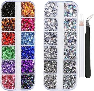 EYENICE 5320 Pieces Flat Back Gems Round Crystal Rhinestones 6 Sizes (1.5-6 mm) Colorful Gems with Pick Up Tweezer and Rhinestones Picking Pen for Crafts Nail Face Art Clothes Shoes Bag DIY