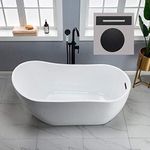 WOODBRIDGE 59" Acrylic Freestanding Bathtub Contemporary Soaking White Tub with Matte Black Overflow and Drain，B1530 -MB-Drain &O