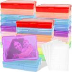 24 Pcs Photo Storage Boxes for 4" x 6" Pictures with 40 Blank Labels,Rainbow Colored Photo Case Plastic Photo Organizers and Storage Photo Storage Containers Photo Keeper for Photo Picture Card