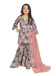 VANI COUTURE Modish Muslin base Ethnic Kurta with Sharara and Dupatta Set for 5 to 14 Years Girls (5-6 Years, Peach)