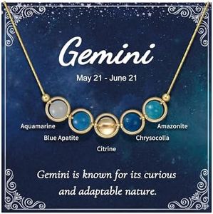 Nymerianoble Gold Gemini Necklace Zodiac Sign Necklaces for Women Daughter Gifts from Mom Crystals and Healing Stones Necklace Beaded Choker Necklace Aquamarine Citrine Necklace for Women Girls