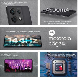Motorola Moto Edge50 Pro Smartphone, 12GB RAM 512GB Storage – Black