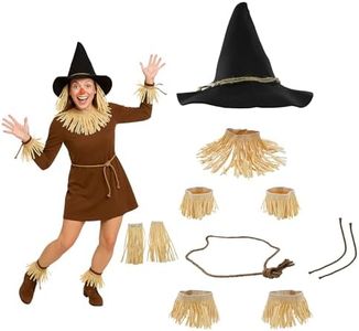 Nicky Bigs Novelties Adult Deluxe Felt Scarecrow Hat Rope Belt Straw Kit Oktoberfest Witch Hillbilly Costume, Black, One Size