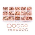 280pcs Flat Ring Washer Assortment Copper Plain Washers Kit Sealing Washers 12 Sizes M5-M20 (1 Box)