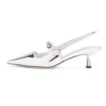 MIRAAZZURRA Slingback Kitten Heels Pumps Pointed Toe Patent Leather Low Heel Slip On Dress Shoes with Buckle Strap for Dating Party Working Silver 8