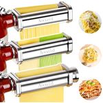 Aooaid Pasta Maker Attachment for Kitchenaid Stand Mixer, 3-Piece 8 Thickness Settings Noodle Maker Stainless Steel with Brush(Pasta Sheet Roller, Fettuccine Cutter, Spaghetti Cutter)