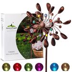 SteadyDoggie Solar Wind Spinner Jewel Cup 75in Tall - Multi-Color LED Light Display, Garden Ornaments Outdoor Spinner with Dual Direction Kinetic Movement for Patio Lawn and Garden Solar Wind Spinner