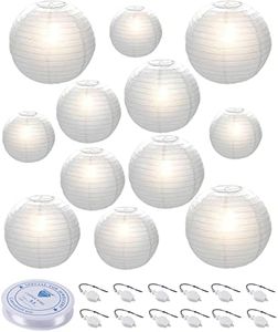 HAUSPROFI Paper Lanterns, 6" 8" 10" 12" Round Paper Lantern with LED Lantern Lights for Indoor and Outdoor Decoration - (Lanterns: 12pcs, Warm White Lights: 12pcs)