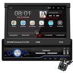 VIGORFLYRUN PARTS LTD 1 Din Android 8.1 Car Radio 7" Manual Retractable Touch Screen Stereo MP5 Player GPS FM Dual USB Port WiFi Bluetooth Multimedia Player with Rear View Camera