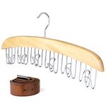 The Hanger Store Solid Wooden Belt and Scarf Space Saving Storage Hanger - 12 Chrome Hooks for Belts, Ties, Scarves, Accessories