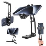 NEEWER Phone Tripod Mount with Cold Shoes & 1/4" 3/8" Holes, All Metal Multi Angle & Height Adjustable Tri Fold Desk Tripod with 3 Split Legs, Handheld Phone Grip Compatible with iPhone Samsung, SP-04