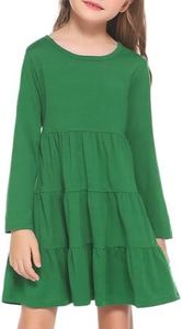 Arshiner Girls' Super Soft Cotton Long Sleeve Tiered Dress, Green, 120(Age for 5-6Y)