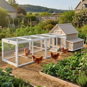 Gowoodhut Chicken Coop with Run for 2–6 Chickens Large Outdoor Backyard Hen House for Beginners Weatherproof Wooden Poultry Cage with Nesting Boxes Perches & Easy-Clean Tray