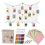 HONGXIN-SHOP Paper Photo Frame Set 30 Pcs DIY Creative Retro Kraft Paper Picture Mats Hanging Album Frame with Clips Hemp Ropes Fishing Net for Wall Decoration 6 Inch 10 Colors