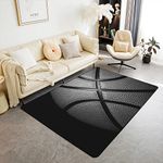 Basketball Area Rug 4x5 for Kids Boys Girls, 3D Basketball Gaming Print Indoor Floor Mat, Ball Games Non Slip Carpet, Sports Theme Decorative Rug for Living Room Bedroom Playroom, Black