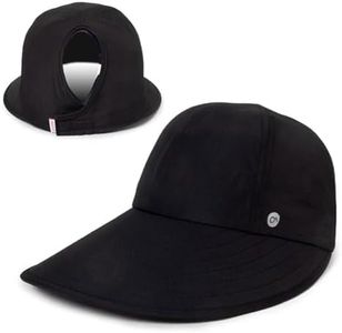 Ponyflo Womens Sunblocker UPF 50 Wide Brim Ponytail Sun Hat, Black