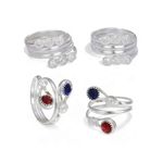 AanyaCentric Set of 2 Pair Silver-Plated Toe Rings Adjustable, Traditional & Fashion Accessories