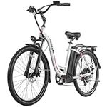 Gotrax E06 26" Electric Bike, Max Range 88KM(Pedal-assist1)& 25km/h Power by Peak 750W, Large Smart LCD Display& Adjustable Seat, 7-Speed & Front Shock Absorber, Mountain E-Bike for Adults White