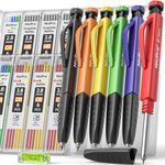 Nicpro 6 Pack Upgraded 3-IN-1 Carpenter Pencil Set with Finger Grip, Construction Pencils with 54 Refill & Mini Spirit Level, Deep Hole Carpenter Tool, Mechanical Carpenter Pencil for Woodworking