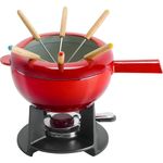 Zwilling 40201-001 Fondue Set - Cherry Enamel Cast Iron Pan, Swiss Fondue Set for Melted Cheese, Includes 6 Wooden Forks, Chocolate Melting Pot, Splash Protector, Suitable for All Hobs, Food Warmer