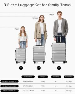 COOLIFE 28" Large Hard Shell Suitcase – Lightweight ABS+PC, Spinner Wheels, Silver