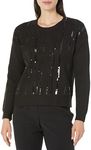 Calvin Klein Women's Sequin Crew Neck Long Sleeve Sweater, Black