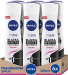 NIVEA Black & White Invisible Original Spray 6 Pack (6 x 200 ml), Feminine Care Stain Deodorant, Protect Skin and Clothing